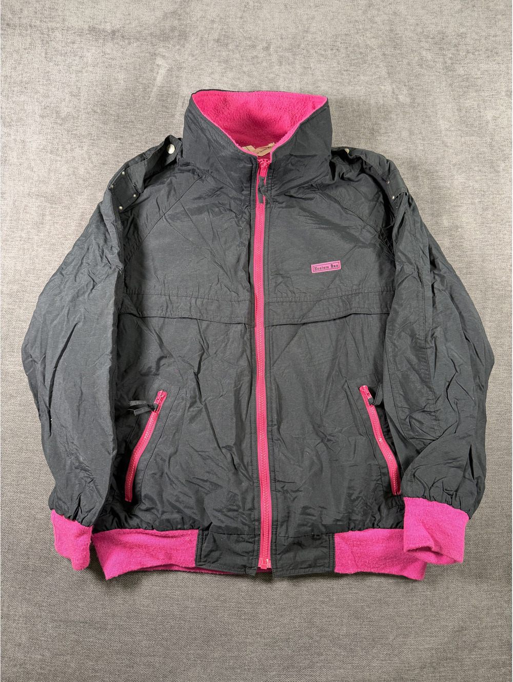 Vintage Hunters Run Black and Pink Zip-Up Jacket with Fleece Lining, Size Large